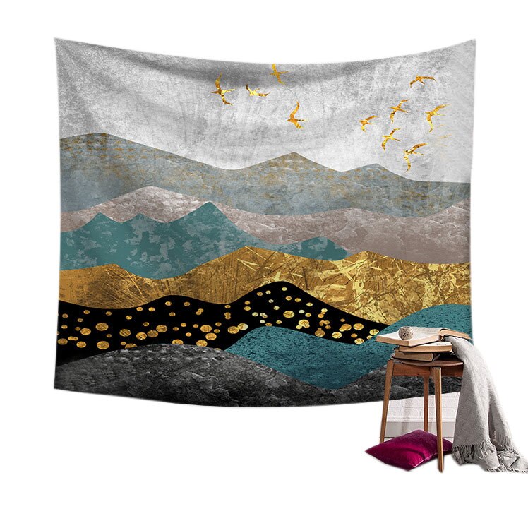 Art Deco Sun Moon Mountain Tapestry Forest Psychedelic Sun Moon Tree Mountain Tapestry Nordic Style Wall Hanging Room Home Decor: D