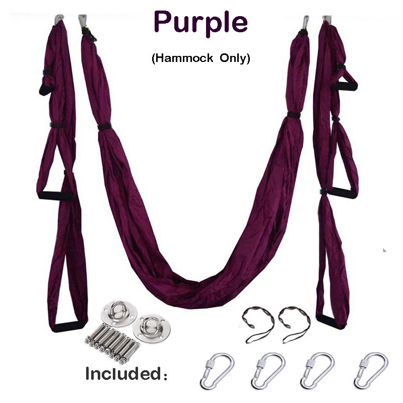 Yoga Hammock Gym Strength Inversion Anti-Gravity Aerial Traction Swing Yoga Belt Set: Purple