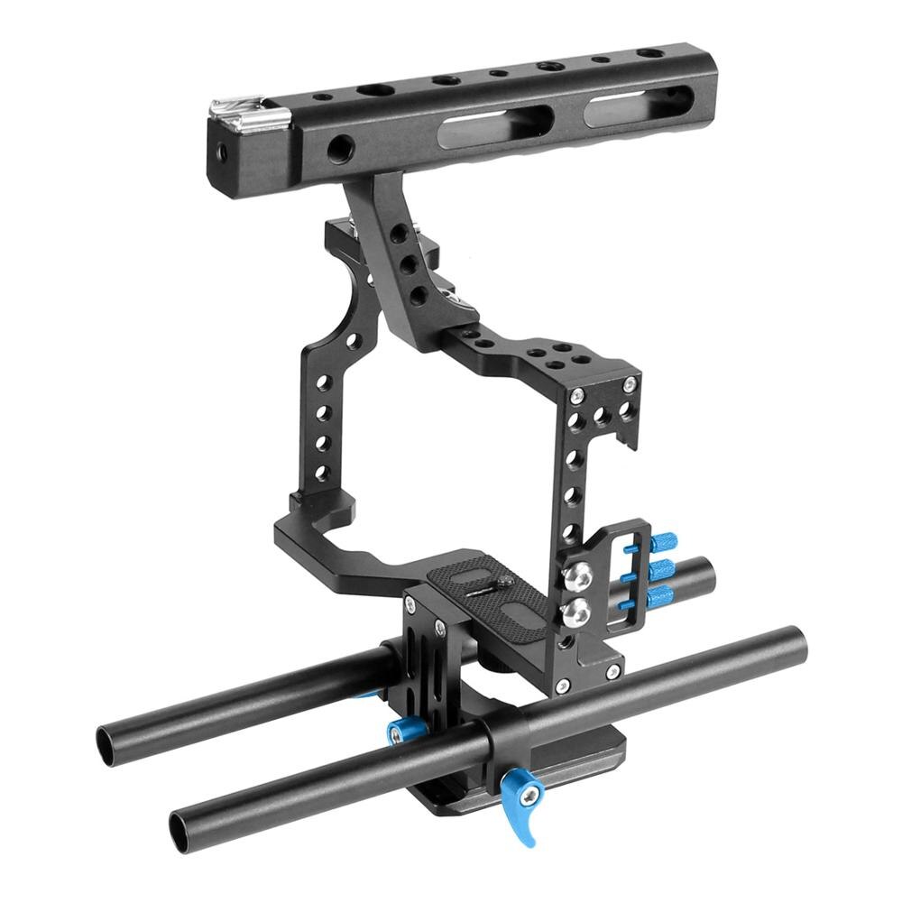 Plataforma estabilizadora de película de vídeo con jaula para cámara de aleación de aluminio + mango superior + varilla para Sony A7II A7R A7SII A6000 A6500 Panasonic GH4