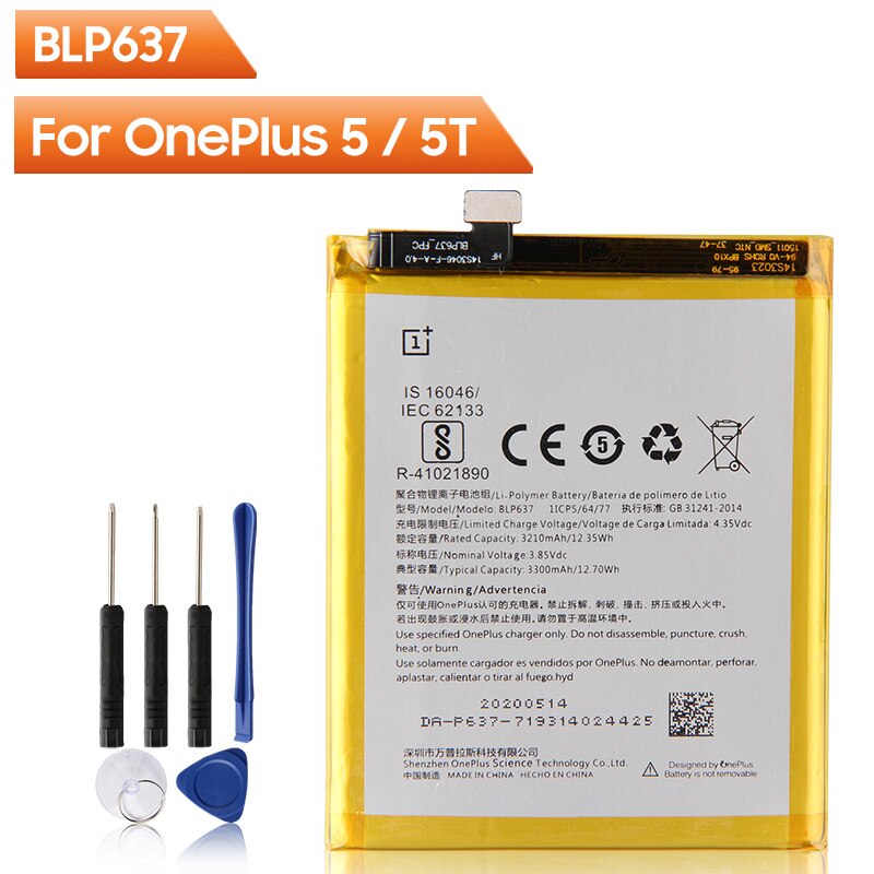 OnePlus Original Telefon Batterie BLP637 Für OnePlus 5 5T 6 6T 7T 7T Pro BLP571 Für onePlus 1 2 3 3T BLP685 Für OnePlus 7 7 Pro: BLP637-OnePlus 5 5T