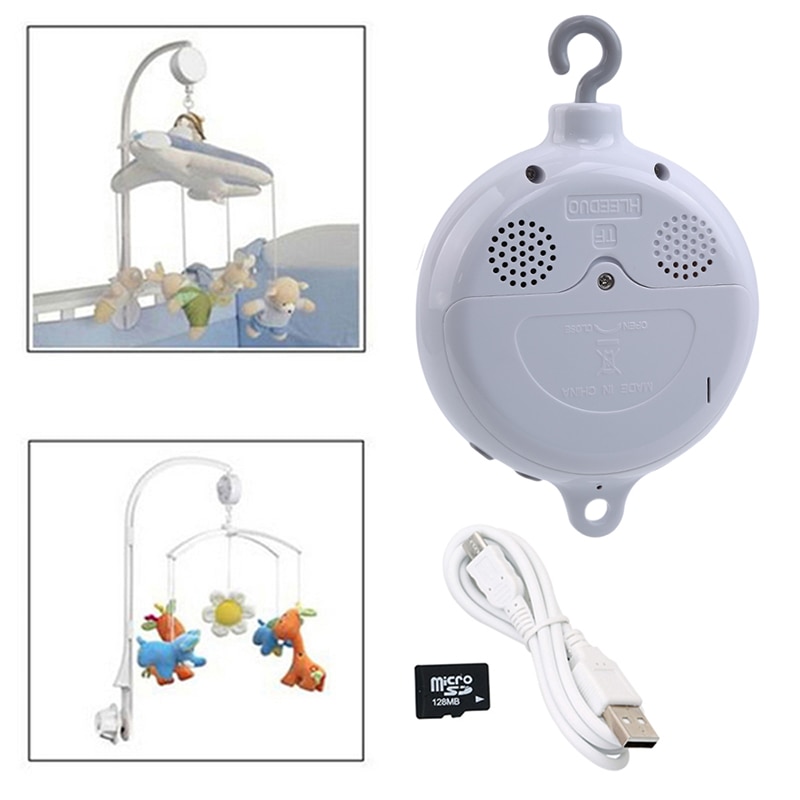 Lied Rotary Mobiele Baby Crib Rammelaars Bed Bel Speelgoed Batterij-aangedreven Beweging Muziekdoos Kinderwagen Opknoping Bell Speelgoed + 128Mb Sd-kaart