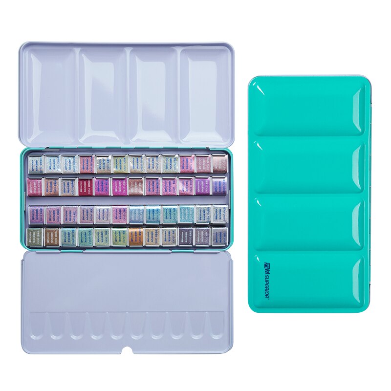 Superieure 12/24/48 Kleuren Glitter Aquarel Verf Effen Kleuren Kunstenaar Aquarel Schildert Roze Draagbare Metal Case Met Palet