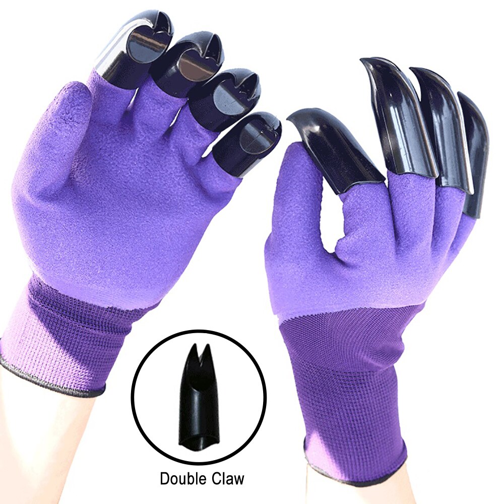 Guantes de jardín con garras de plástico ABS, manoplas de goma duraderas e impermeables para jardinería y jardín al aire libre: Purple 8 Double Claw