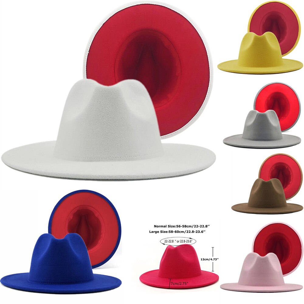 Sombreros de fondo rojo para hombre y mujer, gorra de Jazz, sombrero de vaquero, gorra de Color de doble cara, ,