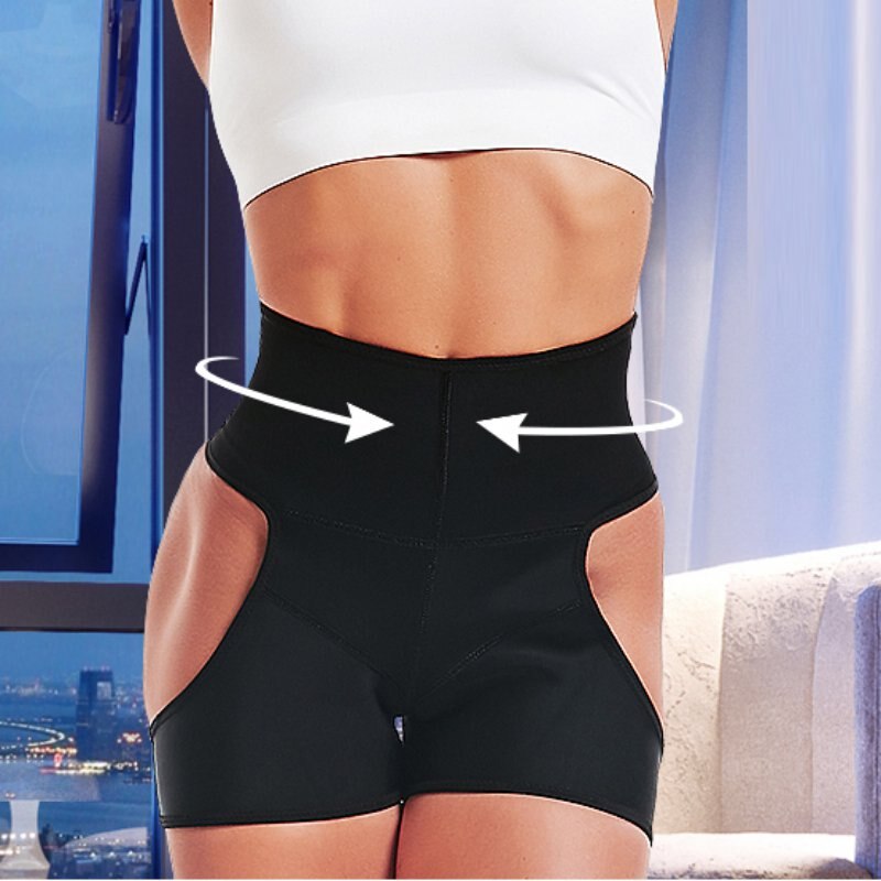 Pantalones deportivos de goma de la cadera de la aptitud pantalones de esculpir del cuerpo pantalones cortos ropa interior moldeadora del cuerpo femenino: Black L SIZE