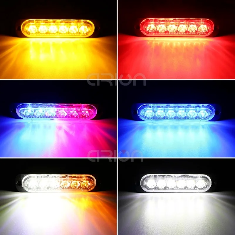 6 LED-Blinkwarnleuchten für LKW, Auto, Motorrad, Gelb, Weiß, 18 Blitzmodi, Notfalllampe, 12–24 V, seitliche, hohe, helle Lichter