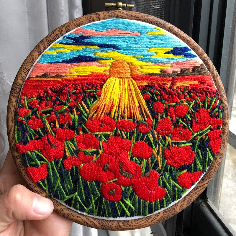 Europa gör det själv band blommor broderi set med ram för gör det själv växter körsbärsträd handarbete handarbete målning