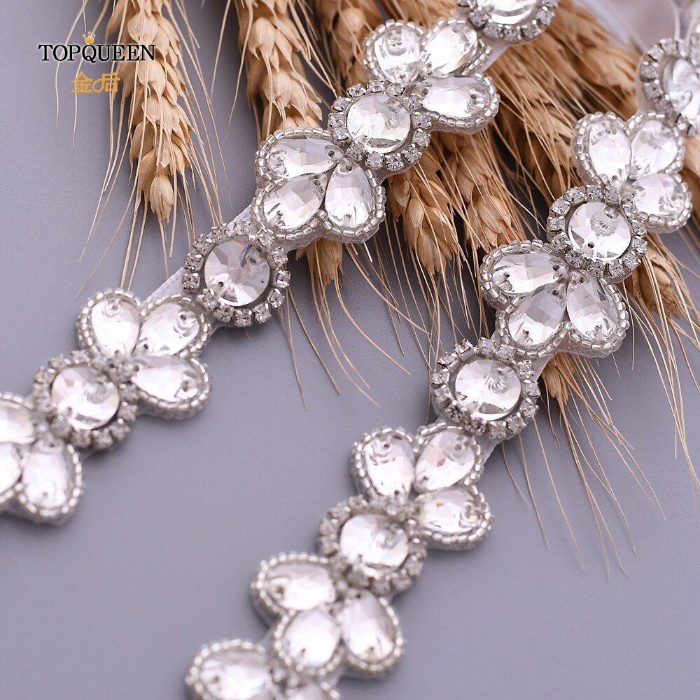 Cinturón TOPQUEEN para vestido de boda, cinturón de joya para mujer, cinturones formales, cinturón de diamantes de imitación, cinturón de purpurina plateada, Cinturón fino para dama de honor S397