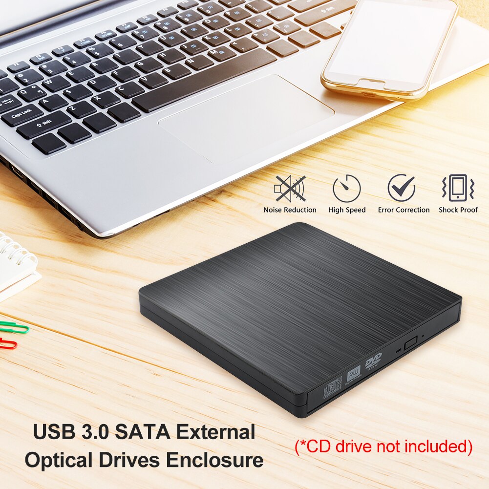 5Gbps Usb 2.0 Sata Externe Dvd CD-ROM Rw Speler Optische Drives Behuizing Case Voor Laptop Desktop Notebook Computer Geen drive
