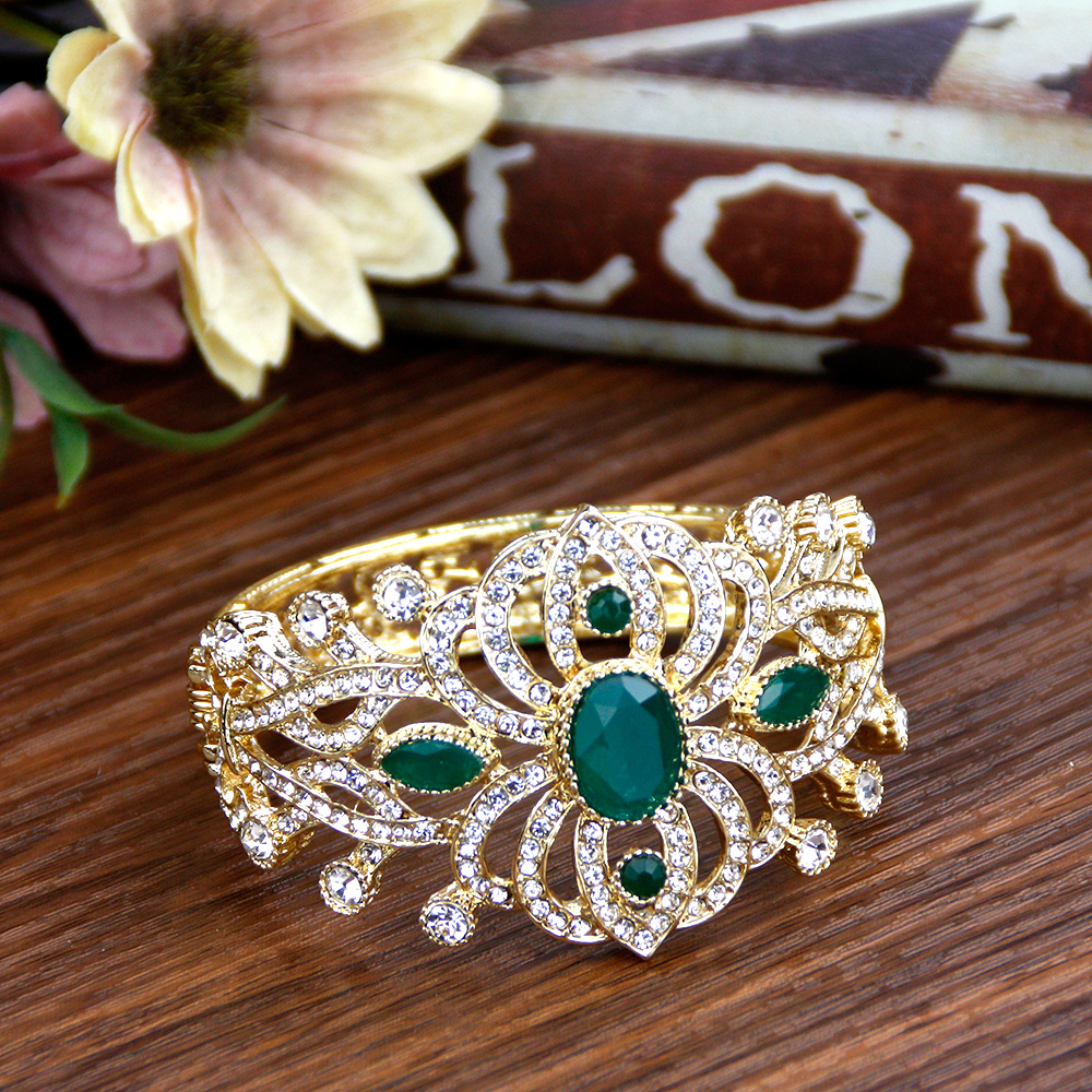 Sunspicems 18K Gold Farbe Kristall Marokko Manschette Armbinde Armreif Algerien Braut Hochzeit Schmuck Blume Türkei Arabisch Armreif: Antikes Silber überzogen