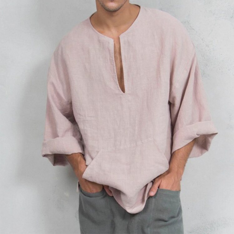 Effen Chinese Stijl Kleding Voor Mannen Lange Mouw Linnen Kung Fu Outfit Leisure Losse T-shirt Tang Tops Oosterse Kostuums Shirts