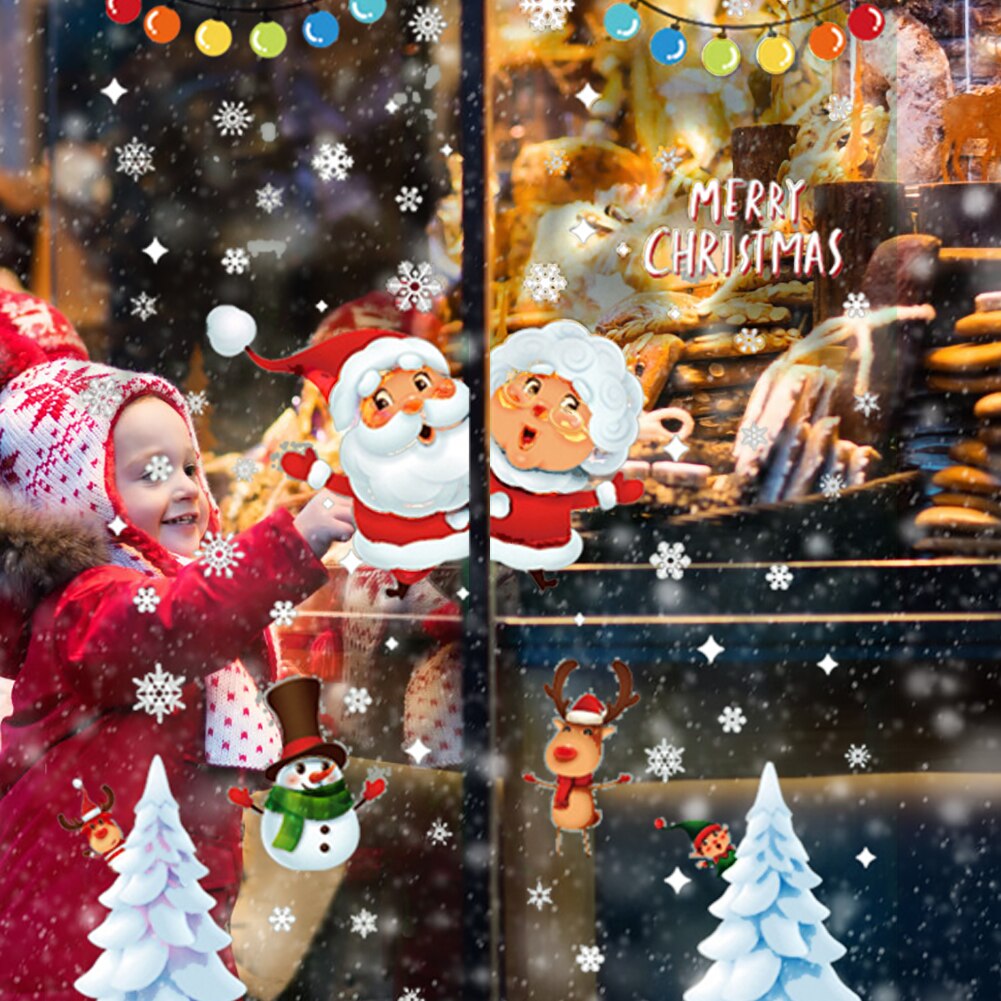 Christmas Wall Stickers Santa Claus Merry Christmas 26 Alphabet Little Mouse PVC Removable Window Decals Home Decor