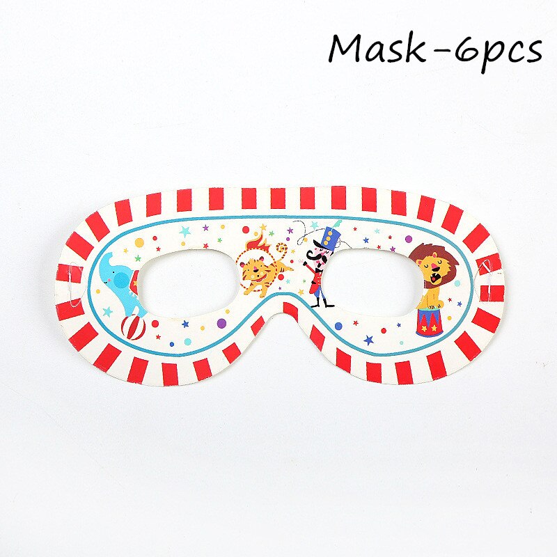 Circus Theme Animals Party Supplies Disposable Tableware Set Paper Cups Plates Kids Birthday Baby Shower Party Decorations: mask 6pcs