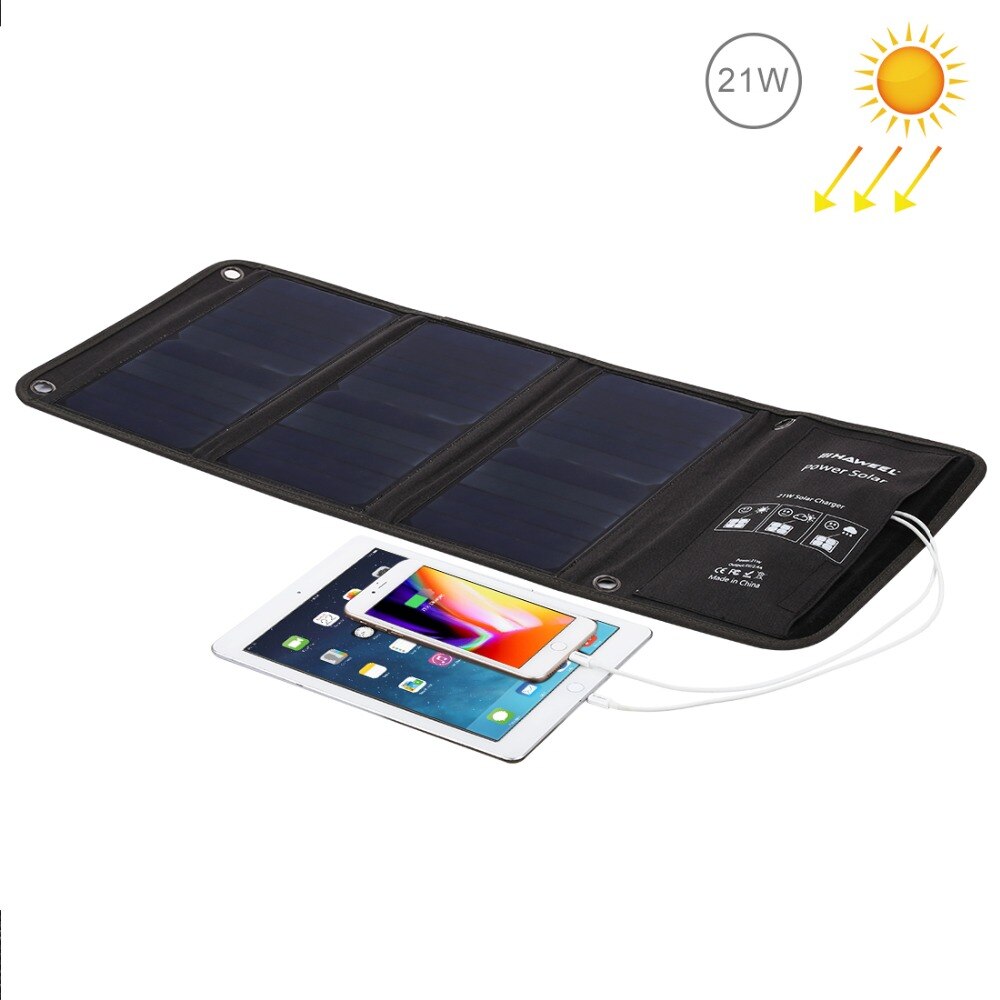 Haweel 14W 21W 28W Portable Solar Charger Voor Mobiele Telefoon Camping Reizen Opvouwbaar Zonnepaneel Lader Met dual Usb-poorten: HWL2703  21W