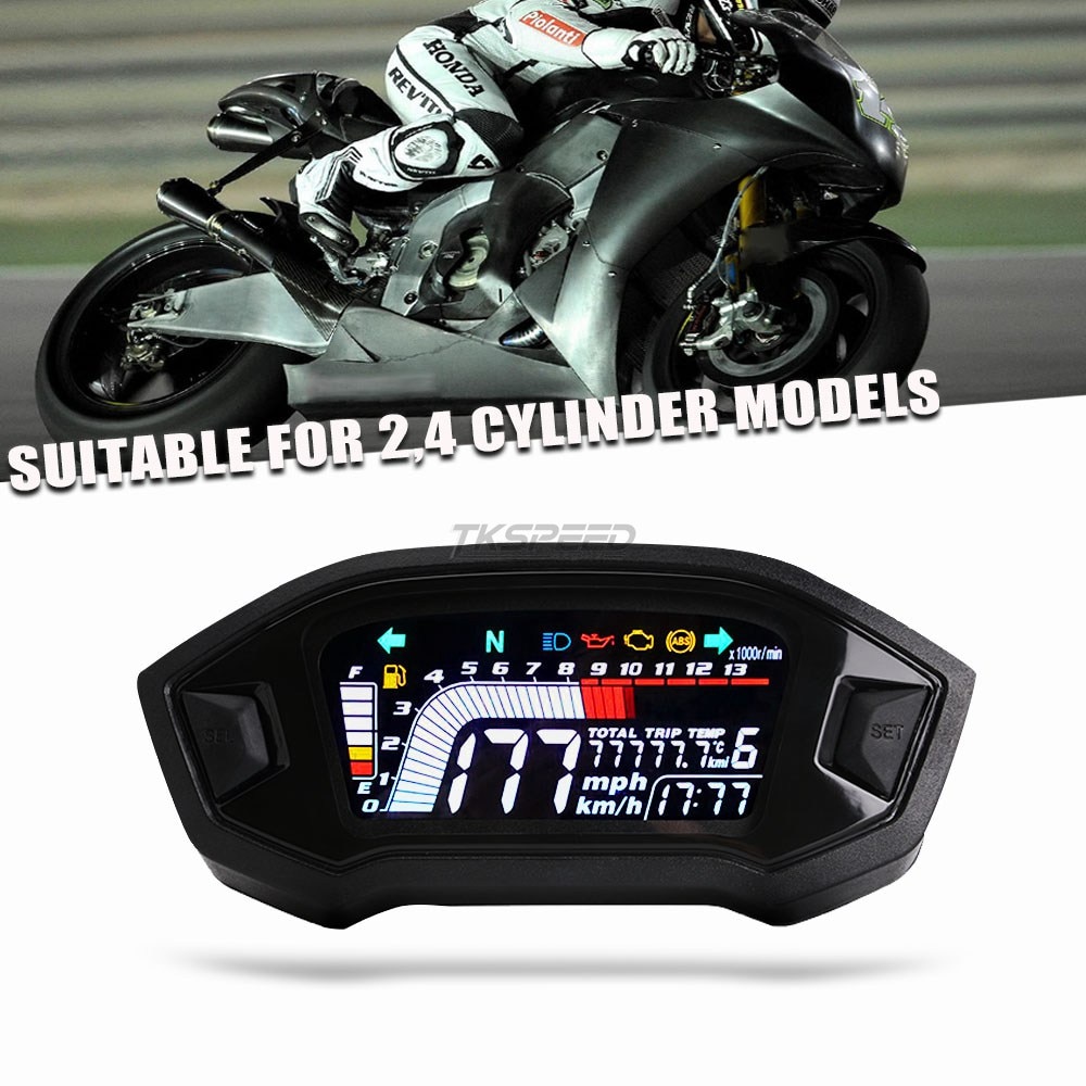 motorcycle LCD cylind for 1,2,4 cylinder ​speedometer 13000 RPM optional backlight digital odemeter Tachometer