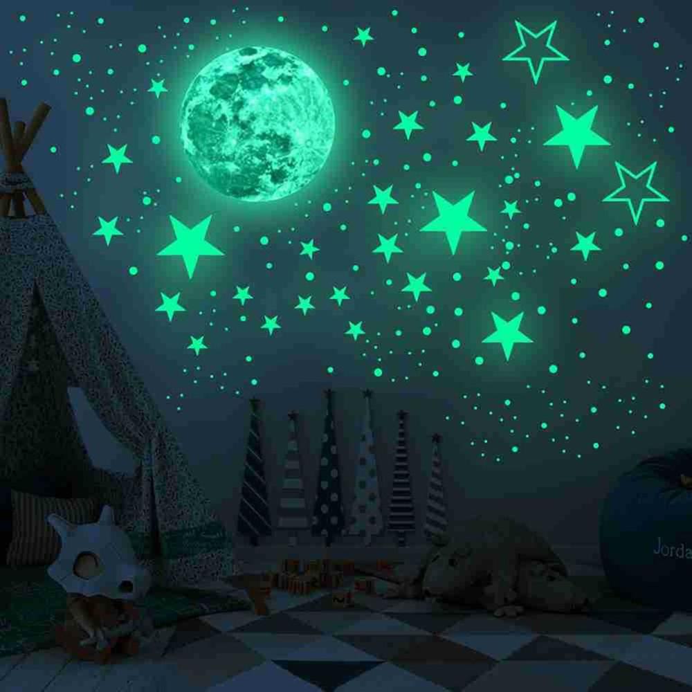 Lysende måne og stjerner væg klistermærker til børneværelset baby børnehave boligindretning vægoverføringsbilleder glød i det mørke soveværelse loft