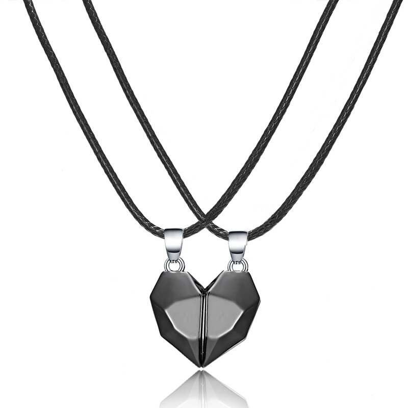 2 Teile/satz Paar Halskette für Frauen Herz Magnetische Sonne Mond Gepaart Anhänger Passenden Schmuck Freundin Hochzeit Party Kette Halsband: Heart 2