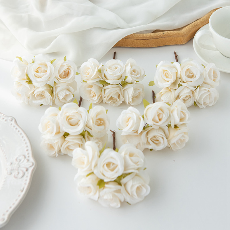 6 unidades de flores artificiales de seda rosa, , guirnaldas navideñas para el hogar, boda, ramo de novias, arco de jardín, decoración de pared, caja de de bricolaje: Castaño