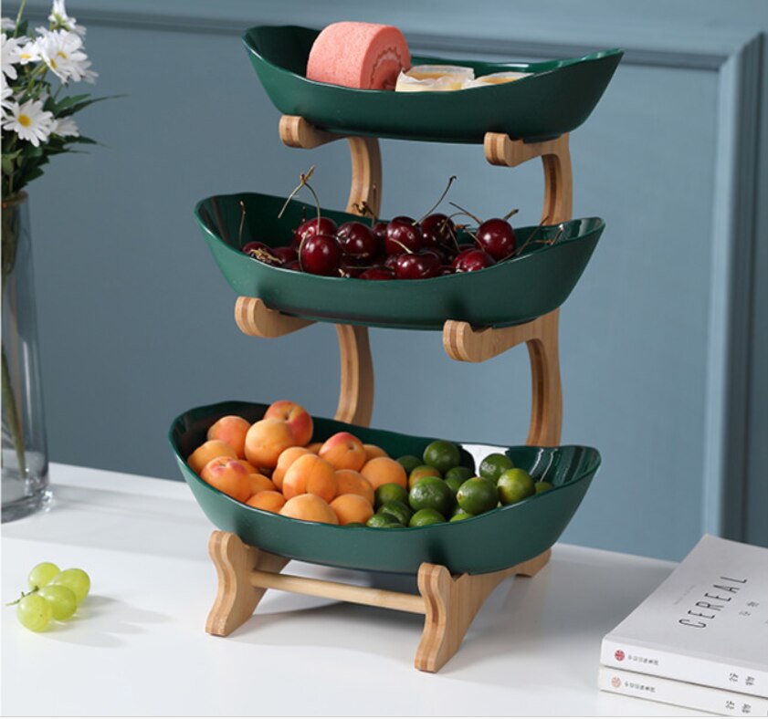 Plast stue hjem tre-lags fruktfat godteri fat moderne tørket frukt fruktkurv snack tallerken