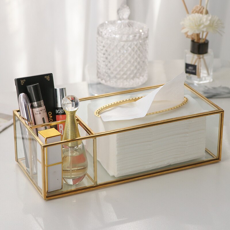 European Style Glass Tissue Box Holder Nordic Luxury Handkerchief Toilet Paper Holder Tissue Case Storage Box Living Room Decor