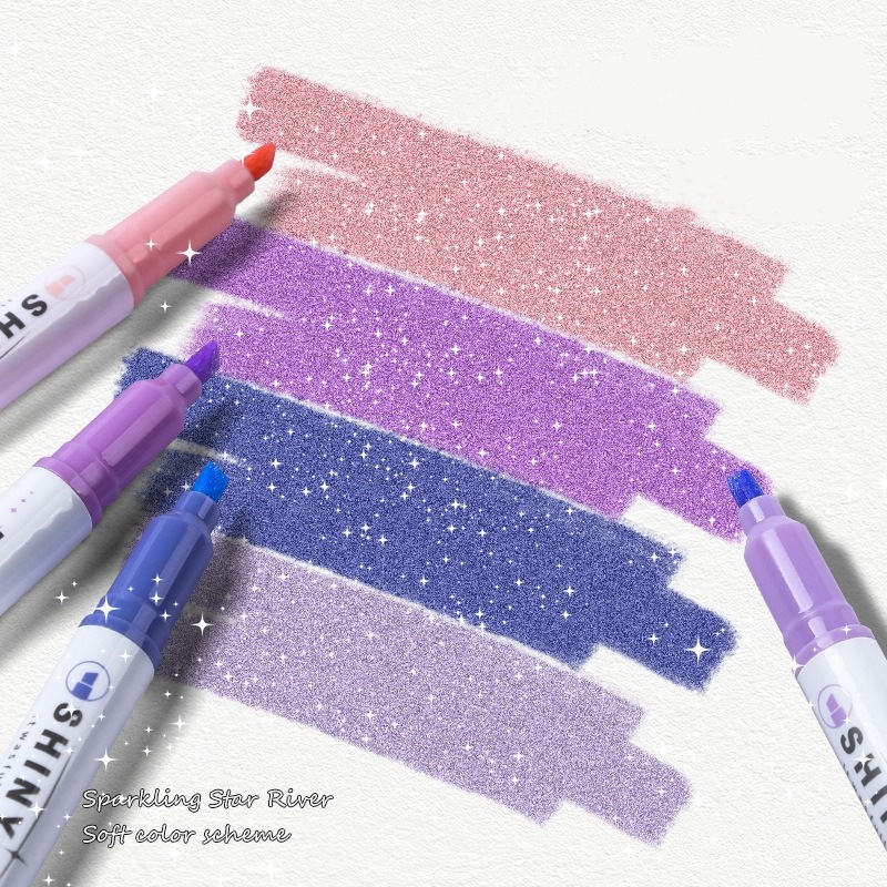 Ensemble de stylos brillants de couleur scintillante, surligneur scintillant, marqueur de 4mm, brosse pour dessin, peinture, école d'art, paillettes métalliques, 4 pièces