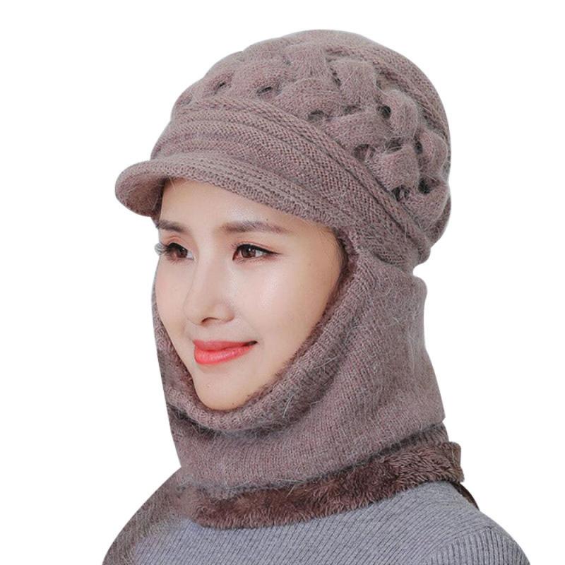 Women Bib Beanie Hat Pom Bobble Scarf Mask Ear Set Knitted Winter Warm Snow Ski Cap Thicken Plus Velvet Warm Scarf Knitted Hat: 06