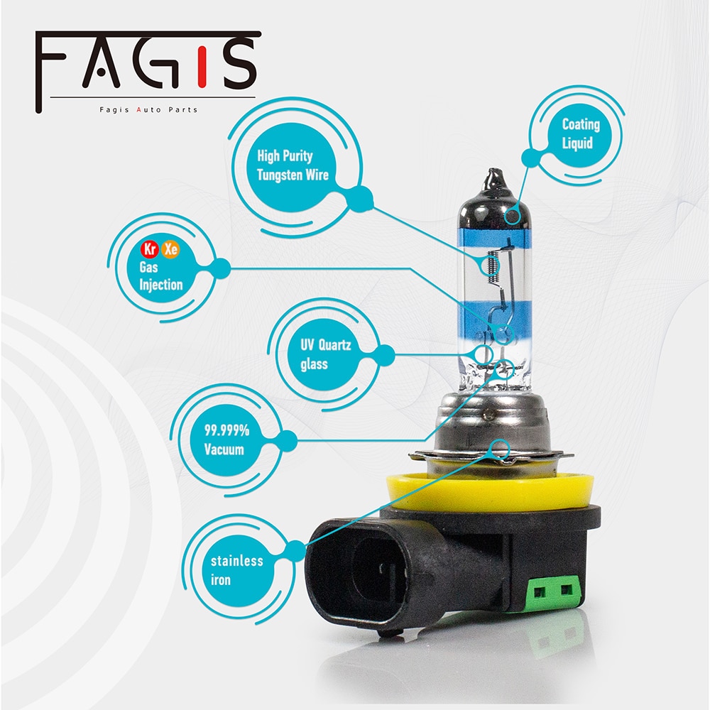 Fagis 2 Pcs 55W H11 H4 9006 Hb4 12V Halogen Lamp Super White Quartz Glass Xenon Car Fog HeadLight Bulb Auto Headlight
