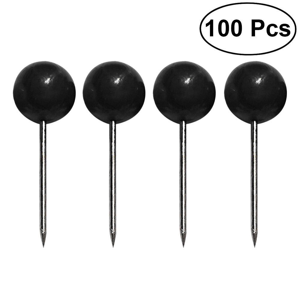 100Pcs Push Pins Round Ball Head Map Tacks With Stainless Point Push Pins Map Thumb Tacks Pin For Office Home Crafts DIY Marking: Black