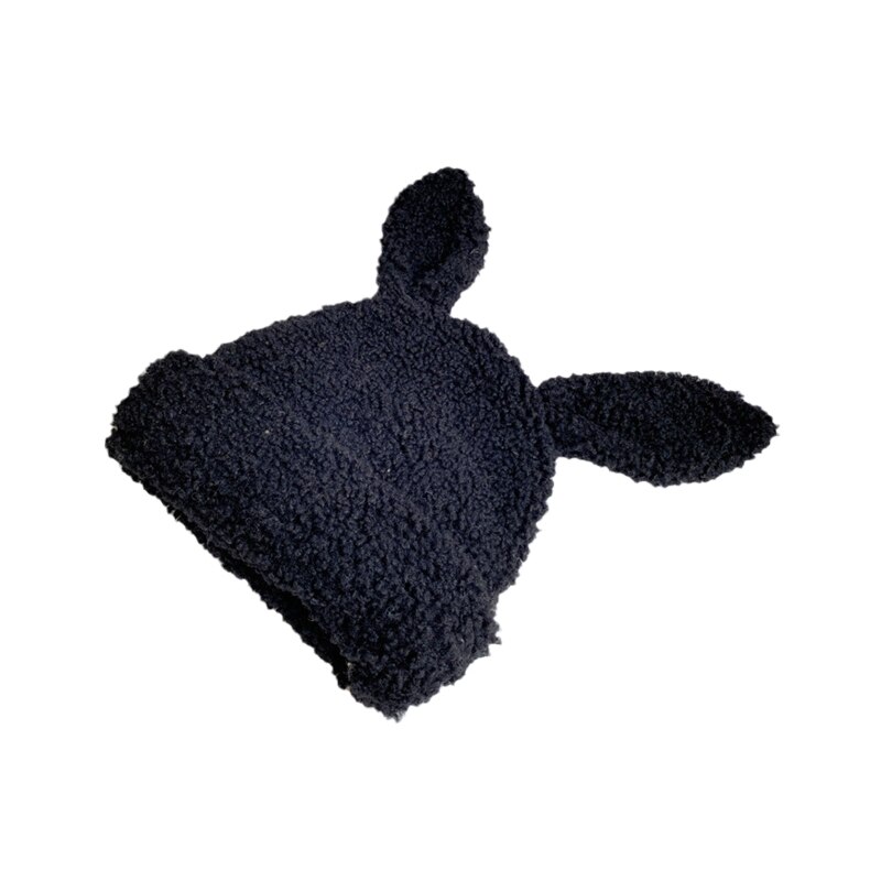 Cute Bunny Ears Hat Outdoor Lamb Wool Cap Fluffy Beanie Winter Warm Xmas for Wife Girlfriend Teens Sisters Lover: Black