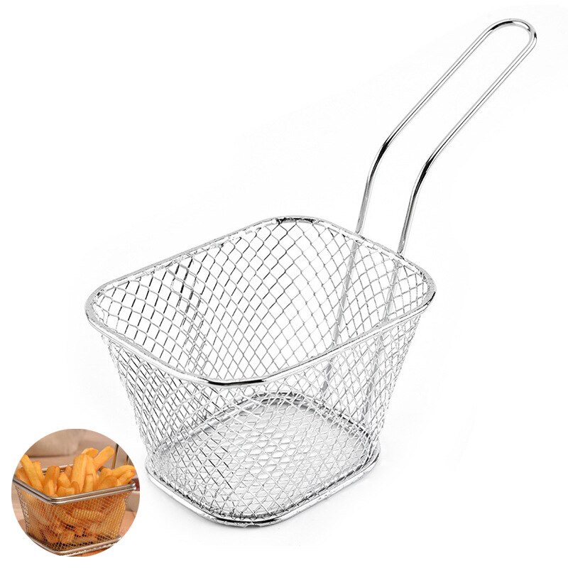 1PC Stainless Steel Metal Basket Serving Food Presentation Cooking Tools French Fries Basket Mini Fry Storage Kitchen Housewares