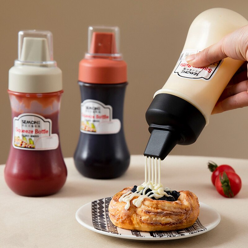 350ml saus klem flaske fem skrog plast ketchup flaske kjøkken krydder olivenolje flasker saus honning dispenser beholder