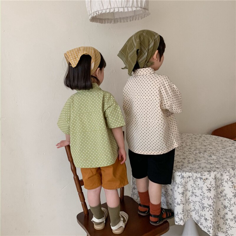 Zomer Jongens En Meisjes Dot Korte Mouwen Unisex Kinderen Losse Casual Tops 2-6Y