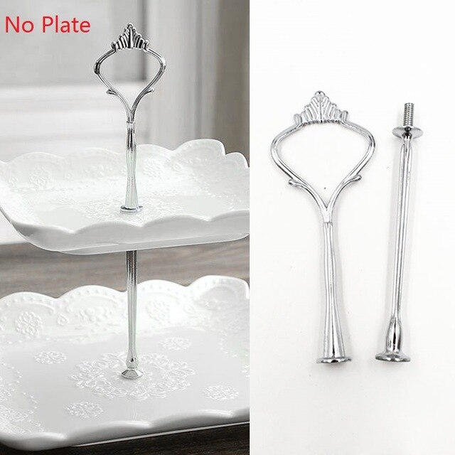 1Sets 2/3 Tier Cake Plate Stand Handle Fittings Silver For Tea Shop Room Hotel: Silver 2layers