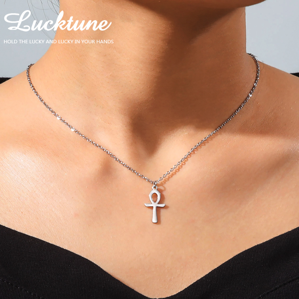 Lucktune Ankh Cruz amuleto egipcio collar de acero inoxidable llave de la vida símbolo crucifijo colgante collar mujeres joyería religiosa