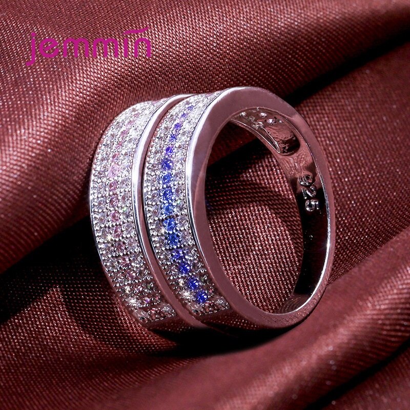 Real 100% 925 Sterling Silver Ring Glittering CZ Paved Original Women Finger Crystal Jewelry