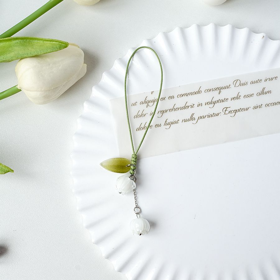 Cute Tulip Flowers Phone Charms for IPhone/Samsung/Huawei Strap Lanyards Mobile Phone Case Keychain Car Key Chains Headset Cover: Blue / Green