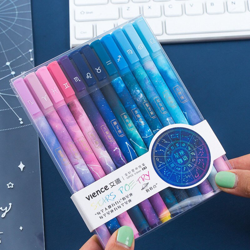 12 Stks/set 0.5 Mm Constellation Gel Pennen Leuke Star Universe Zwarte Kern Pennen Voor Meisje School Kantoorartikelen Koreaanse briefpapier