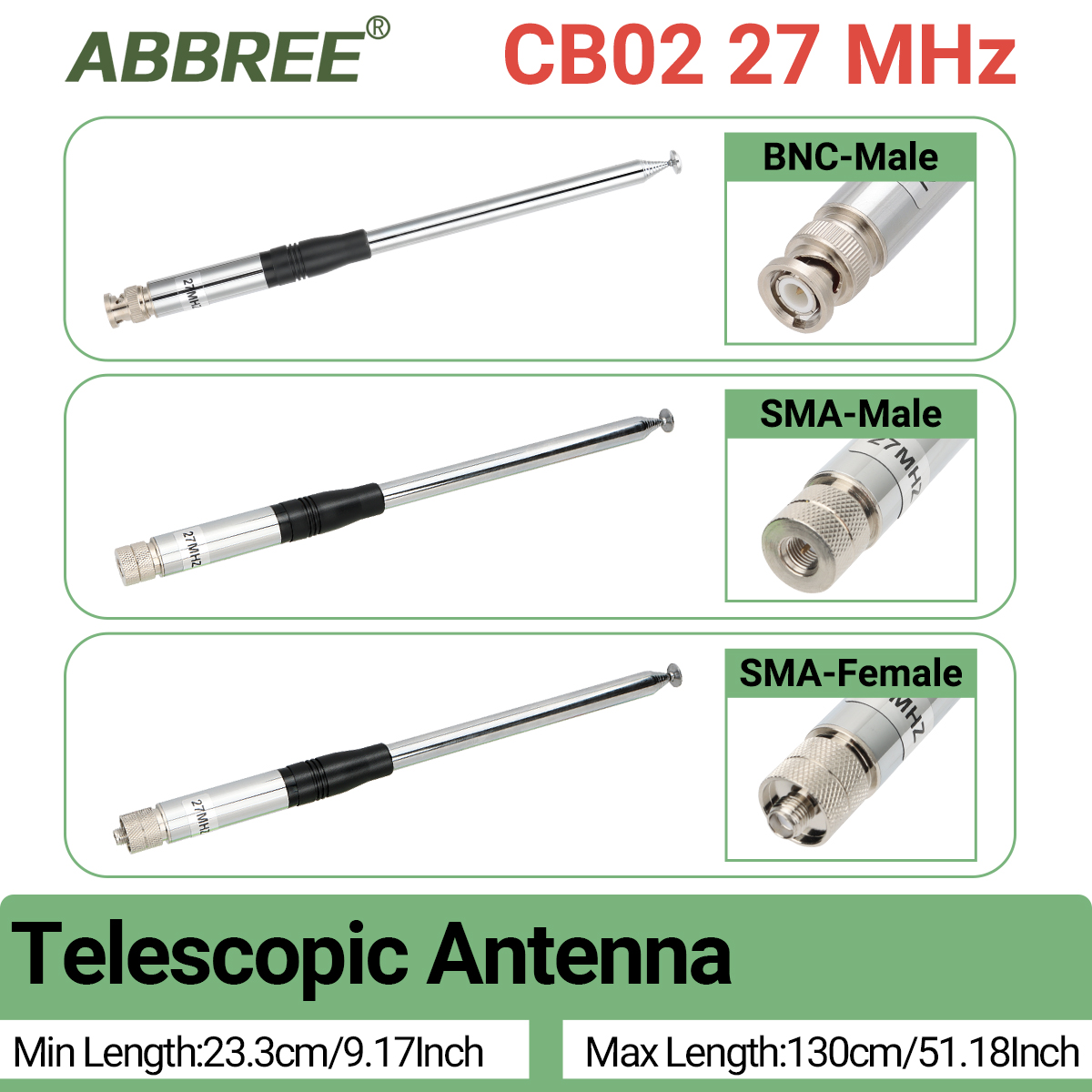 Antena telescópica cb 27mhz sma fêmea/macho/bnc para radtel RT-860 RT-880 radio UV-88 UV-98 plus quansheng UV-K5(8) rádio tk11