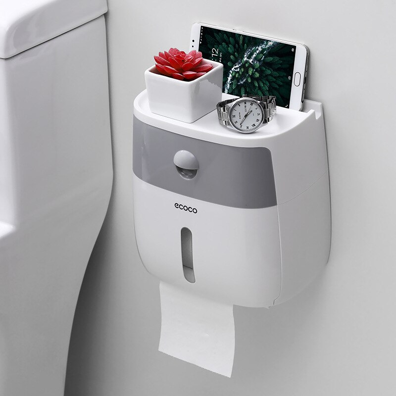 Wall Mounted Toilet Paper Holder,Waterproof Tissue Box,Bathroom Paper Towel Holder with Storage Box - Toilet Paper Dispenser: C-gray