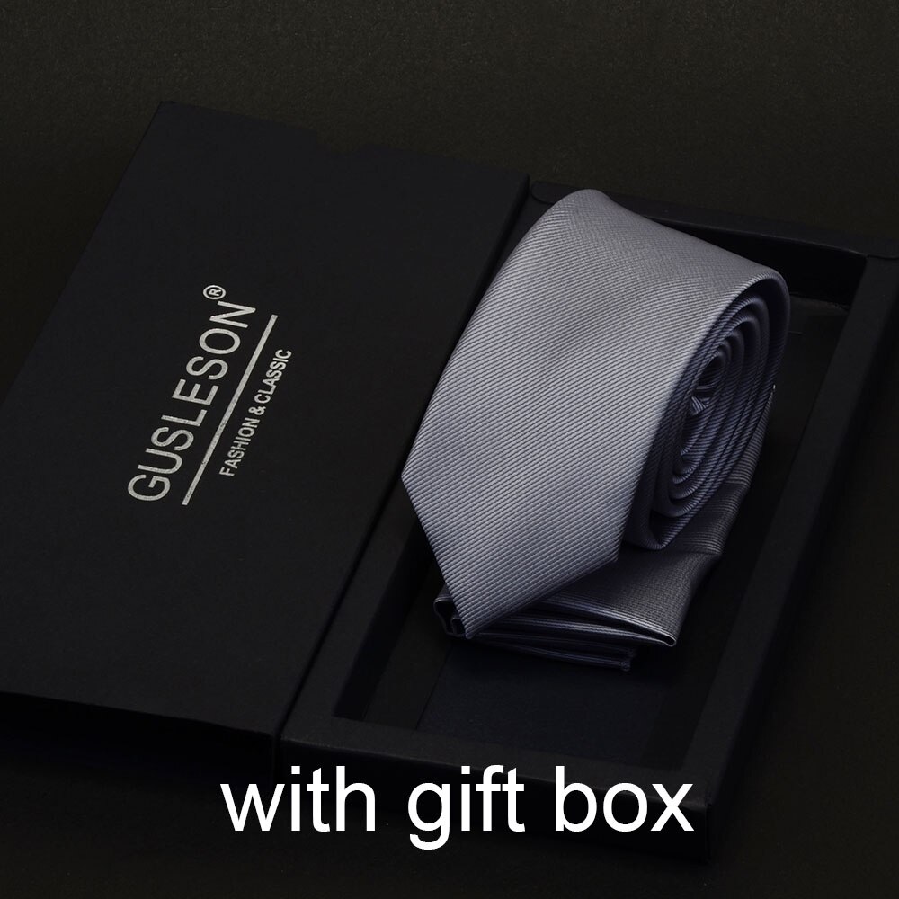 GUSLESON Slim Men Tie Pocket Square Set 6cm Skinny Necktie Red Yellow Green Ties With Box Suit Wedding Business: 05