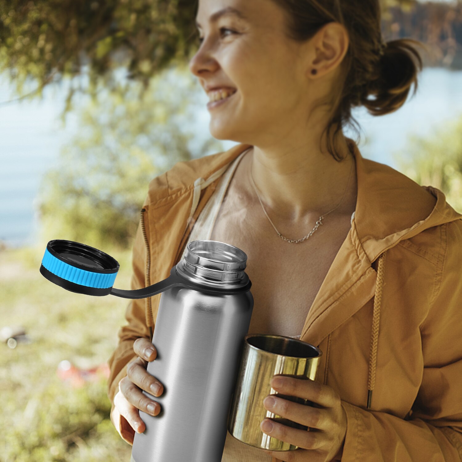 1000ml Vacuum Insulated Water Bottle 700ml Water Cup Camping Mug Hanging Pot for Tableware Outdoor Camping Hiking Picnic
