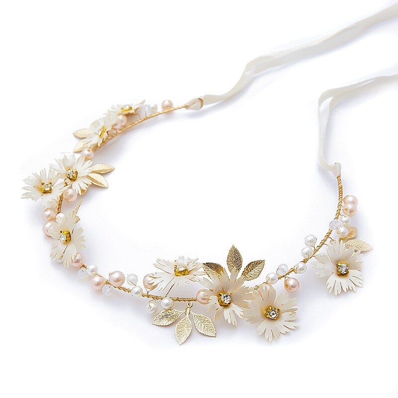 Pearl Floreale Corona Sposa Hairband Garland Hairband Floreale Dei Capelli Ghirlande di Nozze: white