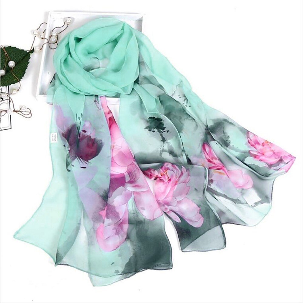Bufanda de seda fina para mujer, pañuelo de seda fina a la , Hijab de gasa con estampado, chal largo y suave de imitación, novedad de verano
