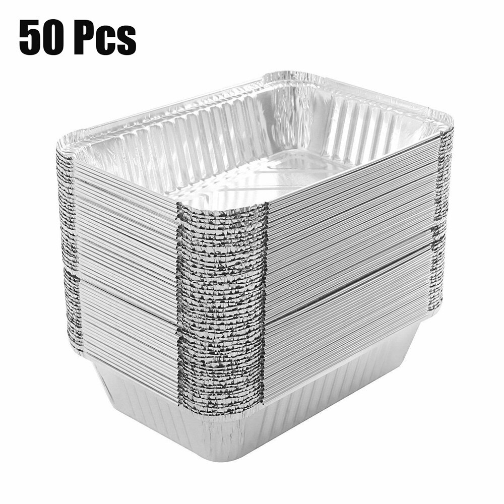 50 Pcs Disposable BBQ Drip Pans Aluminum Foil Grease Drip Pans Recyclable Grill Catch Tray For Outdoor Party Supplies: Default Title