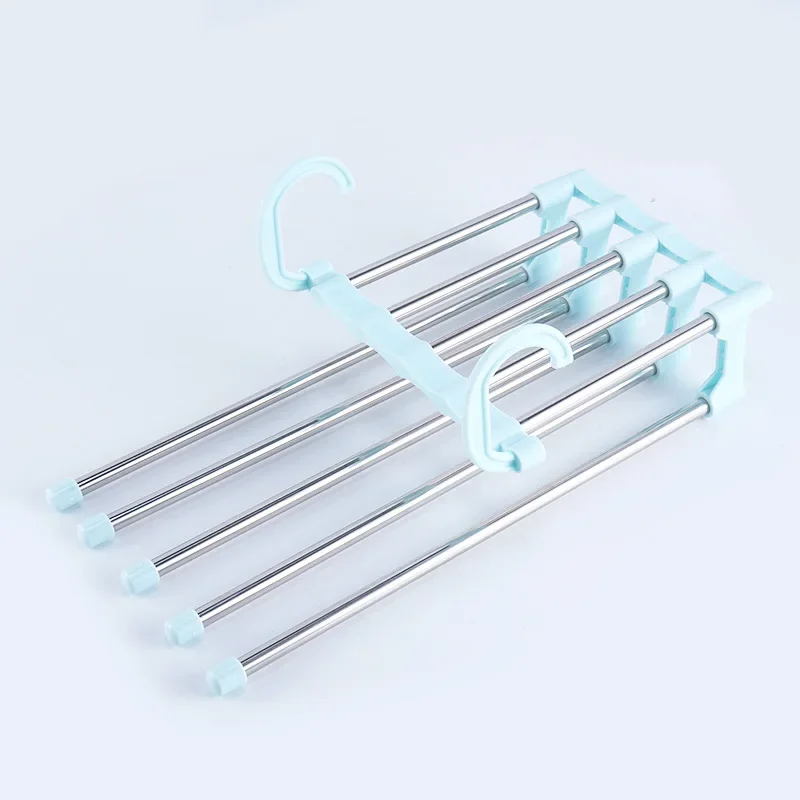 Pants Hanger 5 In1 Save Space Collapsible Towel Tie Hook Multi-functional Clothes Trouser Rack Wardrobe Closet Organizer Storage: light yellow