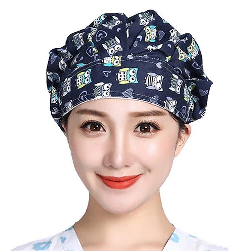 Scrubs Caps Verstelbare Head Cover Bouffant Hoeden Sombrero Mujer Cartoon Bloem Gedrukt Katoen Caps Wasbare Werkkleding Hoeden: 1
