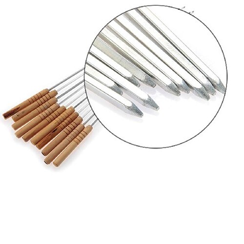 10/12 stk utendørs piknik bbq grill spyd stek pinne rustfri nål bbq steke nål med trehåndtak