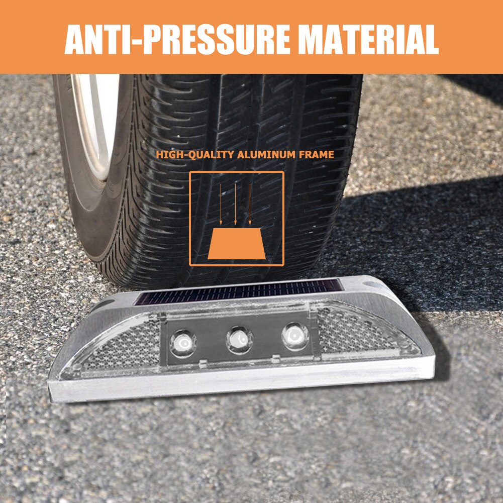 2pcs Waterproof Aluminum Outdoor Solar Powered Road Stud Light Reflective Warning Double-sided 6LED Induction Ground Path Lamp