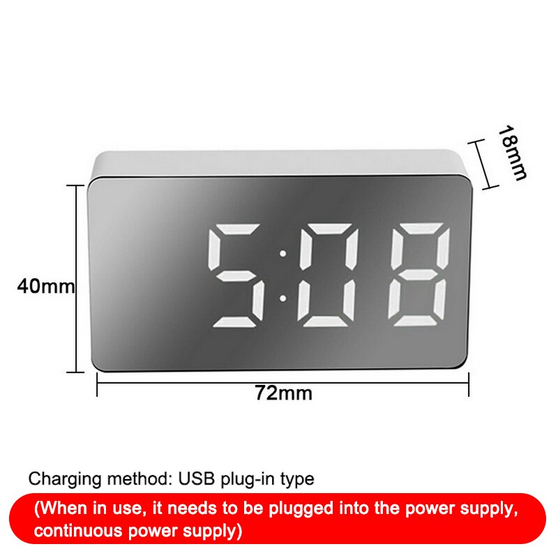 LED Multifunctional Mirror Clock Digital Alarm Snooze Display Time Night LCD Light Table Desktop USB 5v/No Battery Home Decor: A