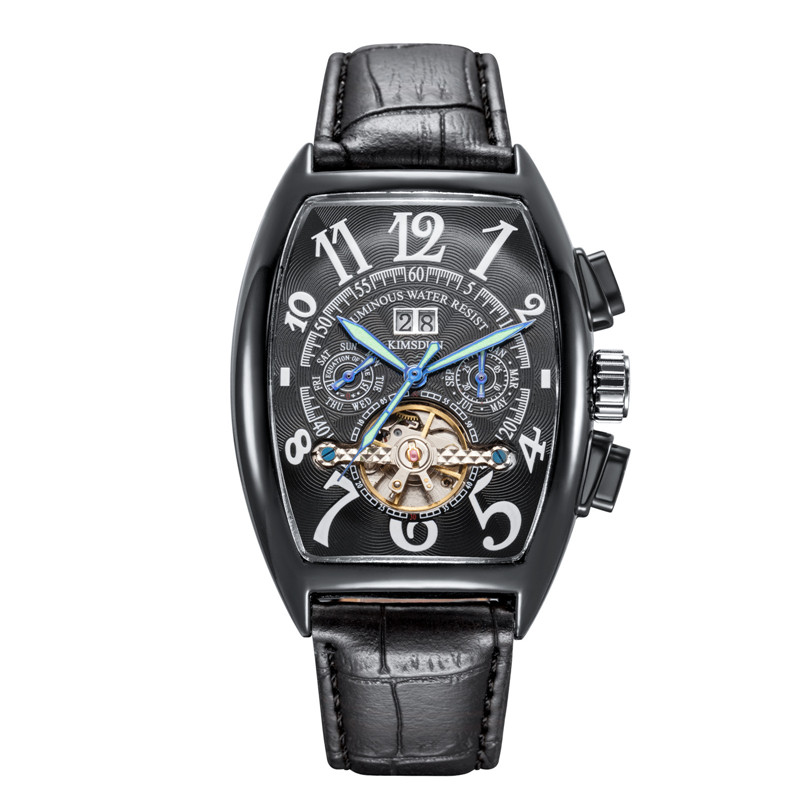 Top KIMSDUN Auto Date Montre hommes boîtier en or de luxe montres mécaniques hommes de en cuir Montre-bracelet Montre Homme: K-5